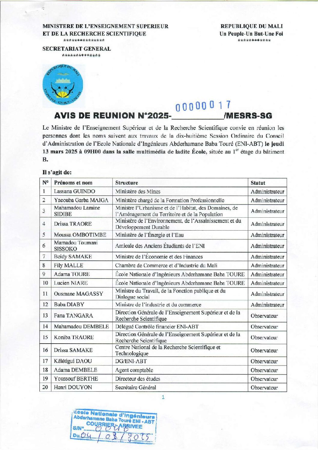 Avis de réunion